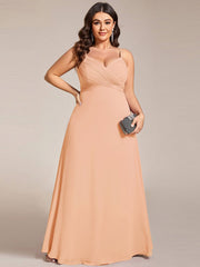 Romantic Plus Size Backless V-Neck Chiffon A-Line Dress with Spaghetti Straps