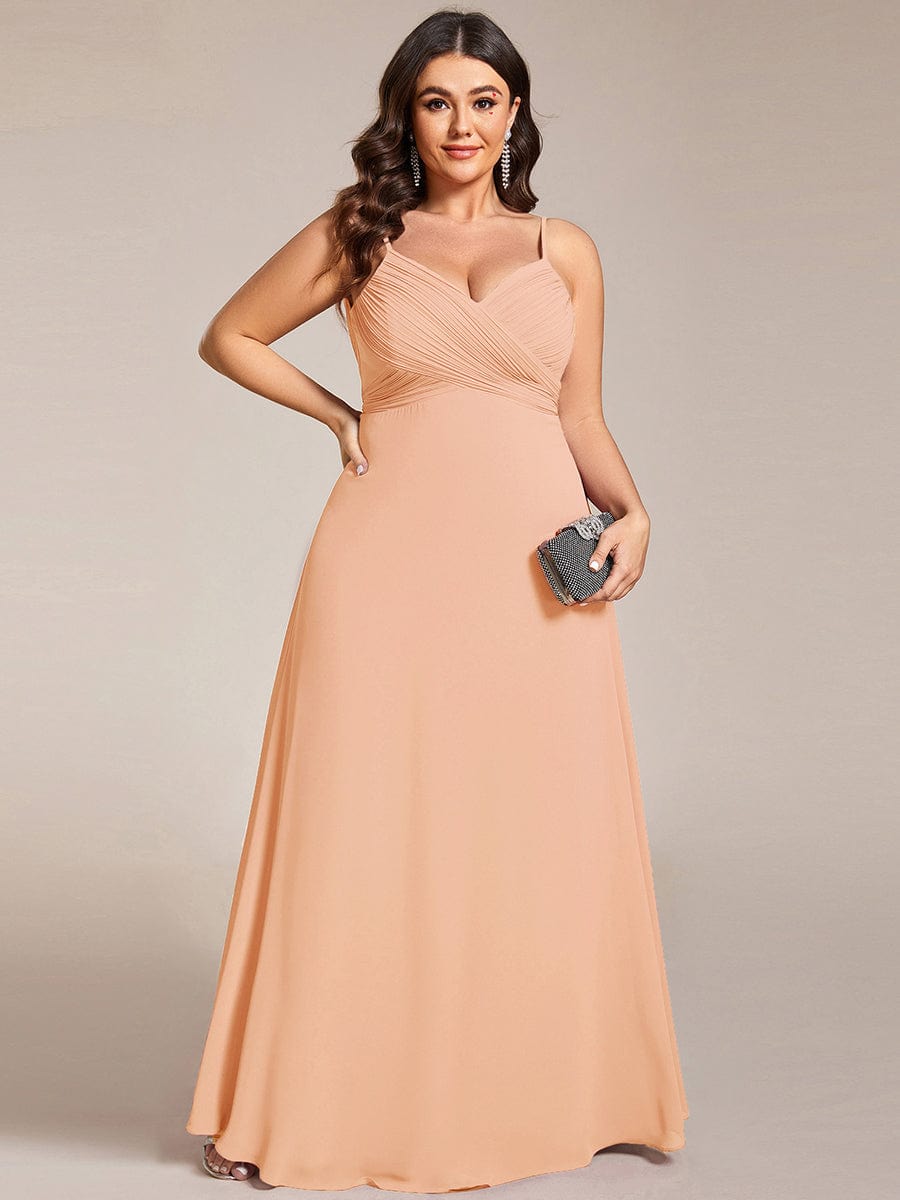Romantic Plus Size Backless V-Neck Chiffon A-Line Dress with Spaghetti Straps