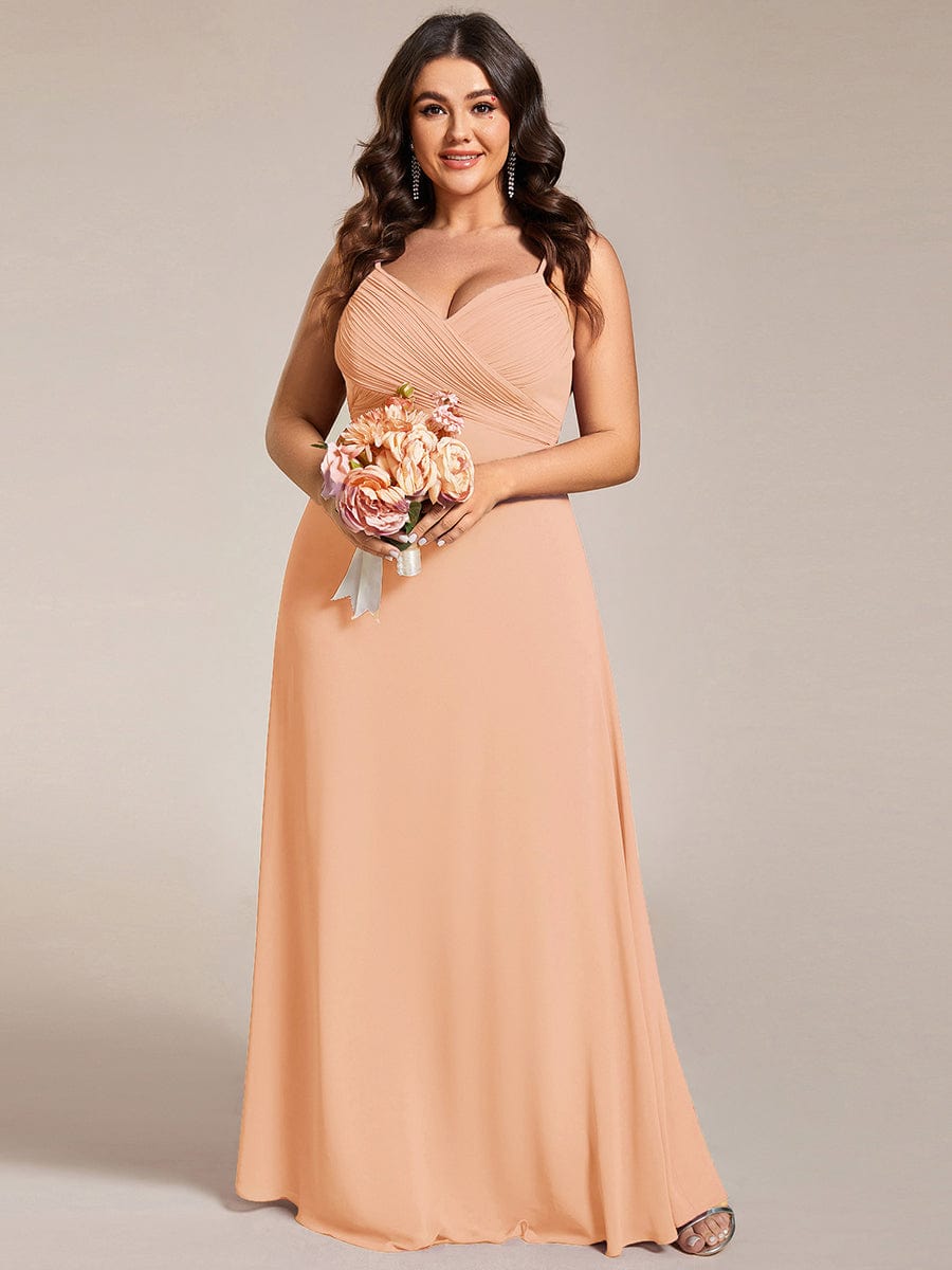 Romantic Plus Size Backless V-Neck Chiffon A-Line Dress with Spaghetti Straps