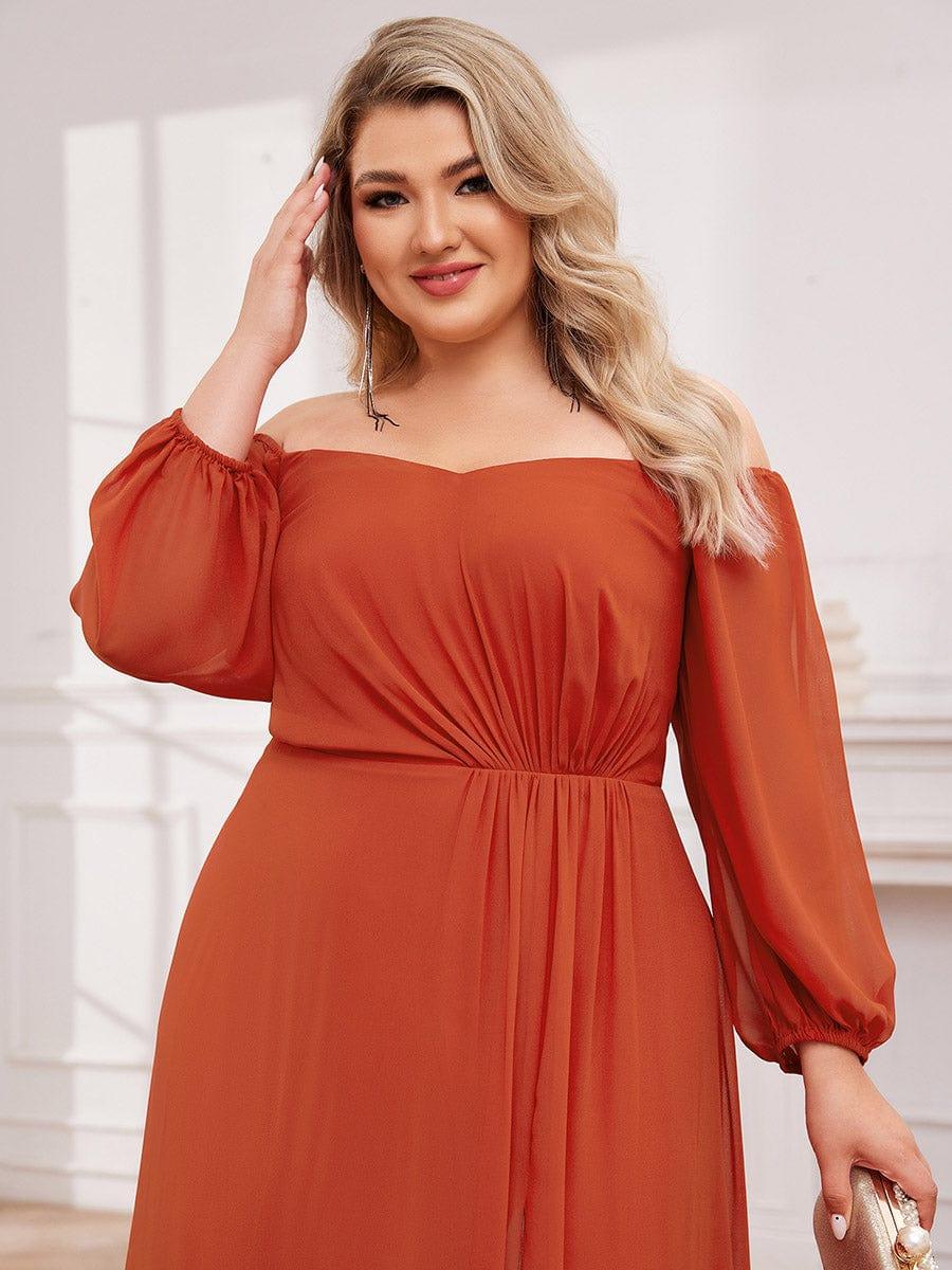 Flattering Plus Size High-Slit Chiffon A-Line Bridesmaid Dress with Long Sleeves