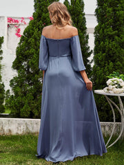 Flattering Plus Size High-Slit Chiffon A-Line Bridesmaid Dress with Long Sleeves