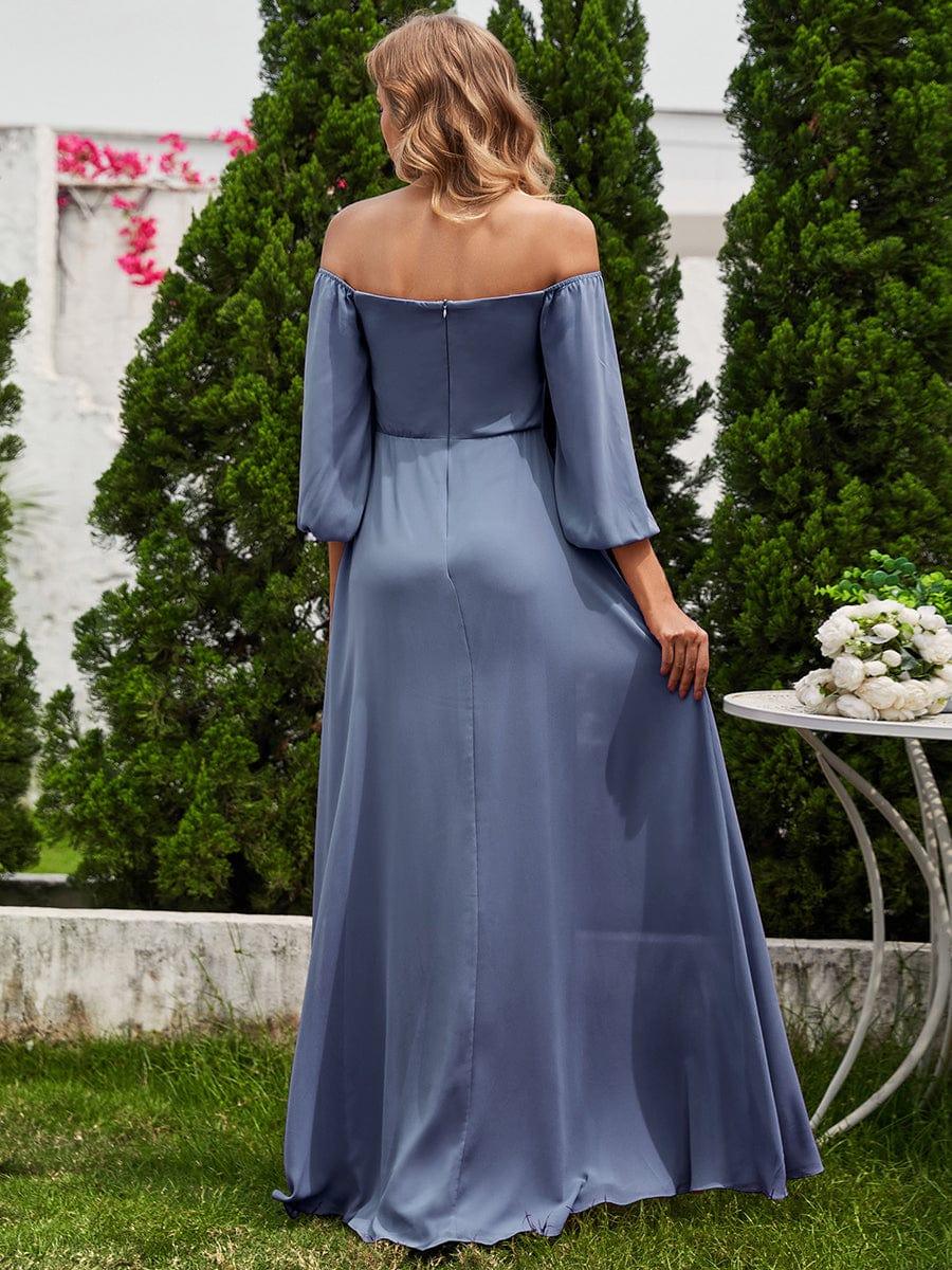 Flattering Plus Size High-Slit Chiffon A-Line Bridesmaid Dress with Long Sleeves