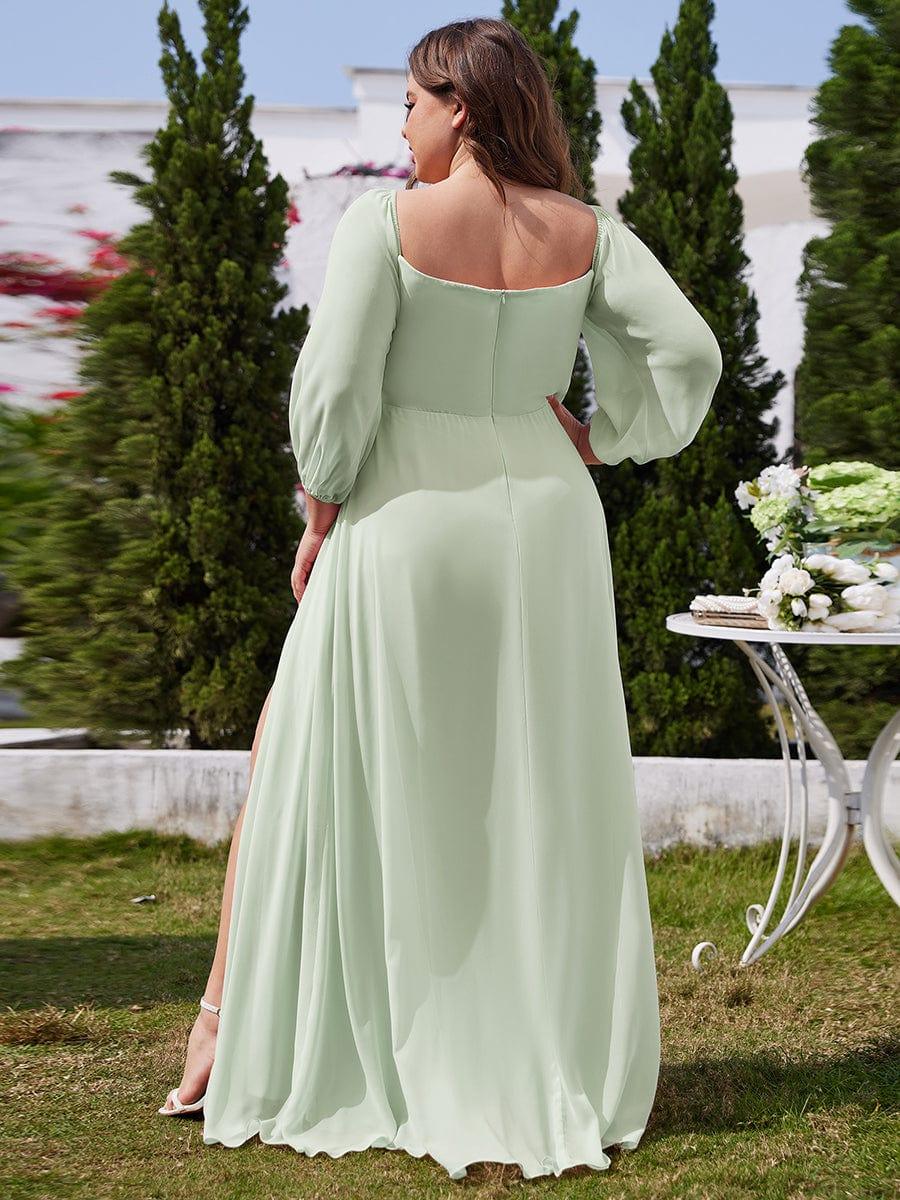 Flattering Plus Size High-Slit Chiffon A-Line Bridesmaid Dress with Long Sleeves
