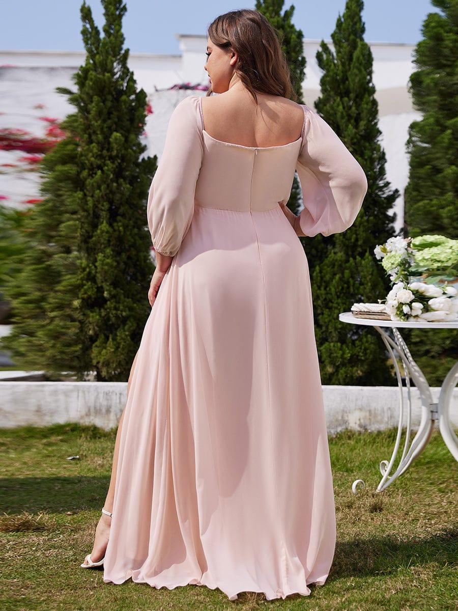Flattering Plus Size High-Slit Chiffon A-Line Bridesmaid Dress with Long Sleeves