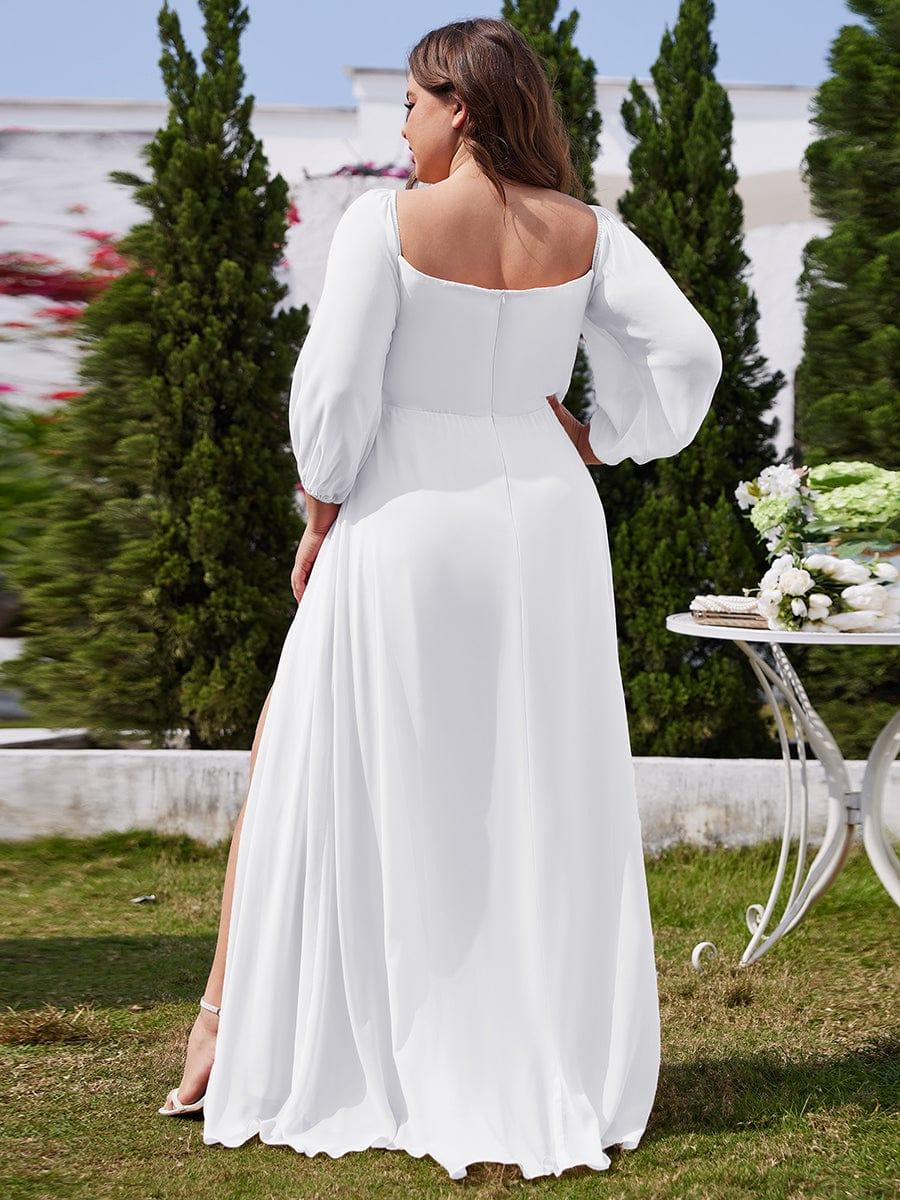 Flattering Plus Size High-Slit Chiffon A-Line Bridesmaid Dress with Long Sleeves