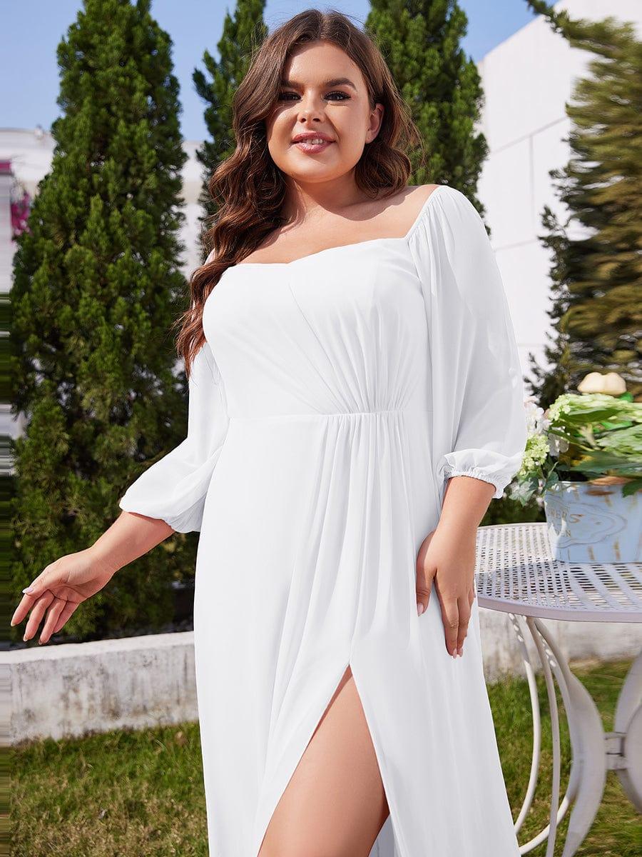 Flattering Plus Size High-Slit Chiffon A-Line Bridesmaid Dress with Long Sleeves