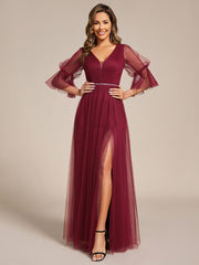Elegant A-Line Long Sleeves Split Front Tulle Bridesmaid Dresses