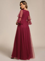 Elegant A-Line Long Sleeves Split Front Tulle Bridesmaid Dresses