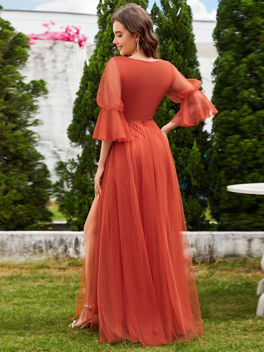 Elegant A-Line Long Sleeves Split Front Tulle Bridesmaid Dresses