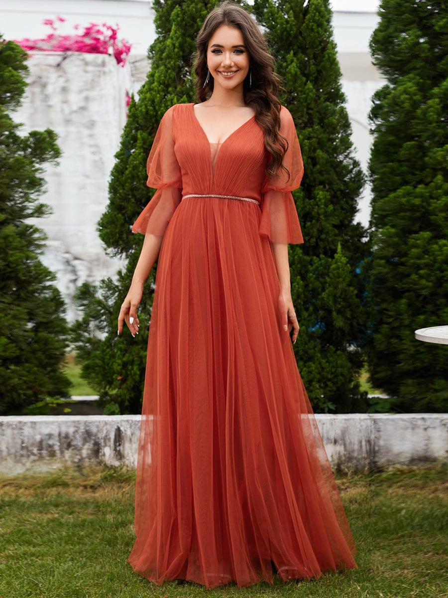 Elegant A-Line Long Sleeves Split Front Tulle Bridesmaid Dresses