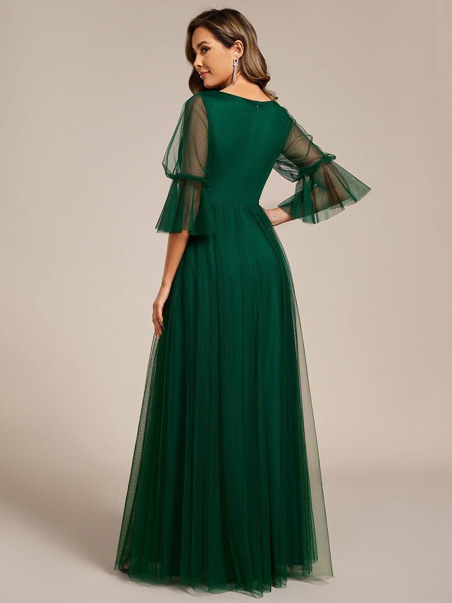 Elegant A-Line Long Sleeves Split Front Tulle Bridesmaid Dresses
