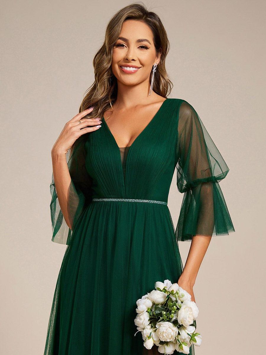 Elegant A-Line Long Sleeves Split Front Tulle Bridesmaid Dresses