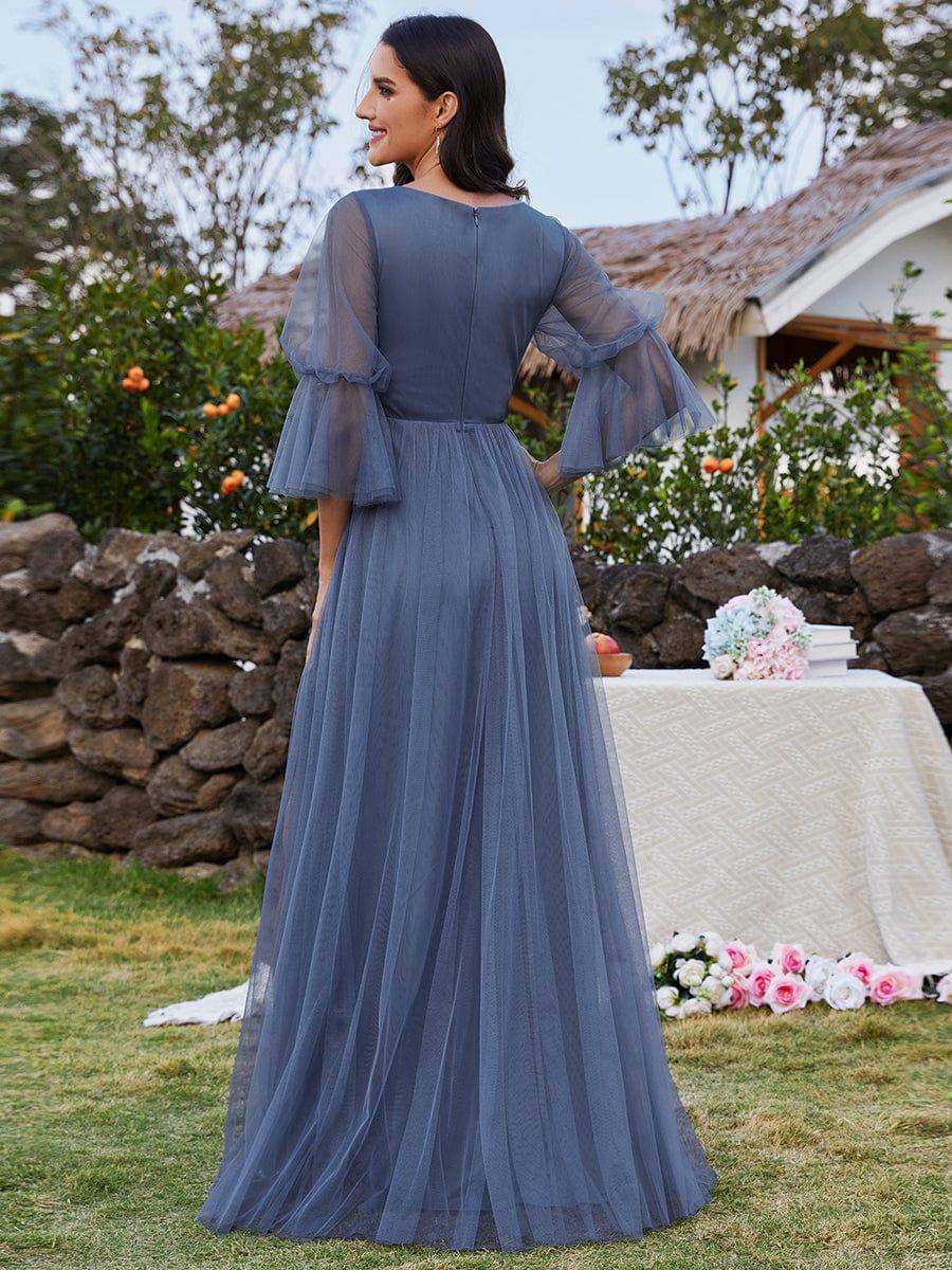 Elegant A-Line Long Sleeves Split Front Tulle Bridesmaid Dresses