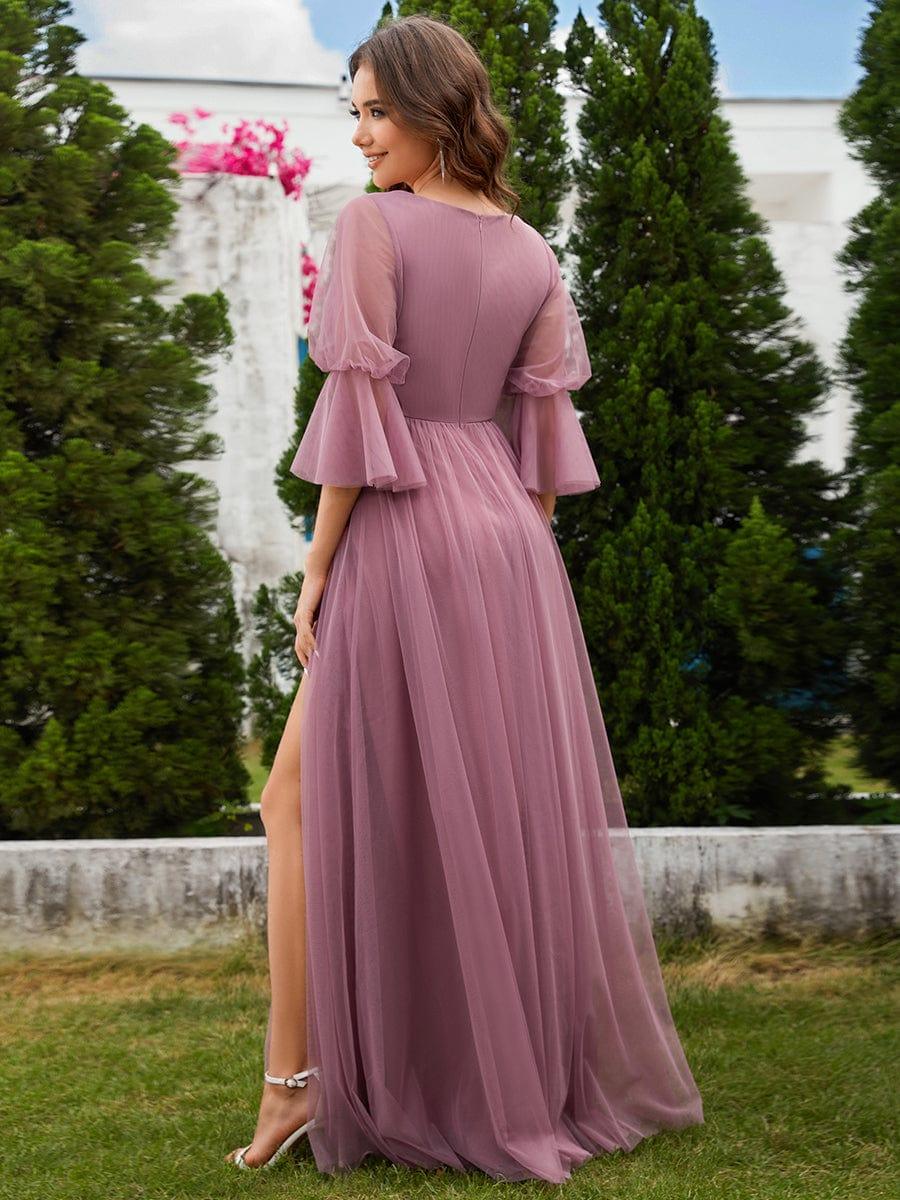 Elegant A-Line Long Sleeves Split Front Tulle Bridesmaid Dresses