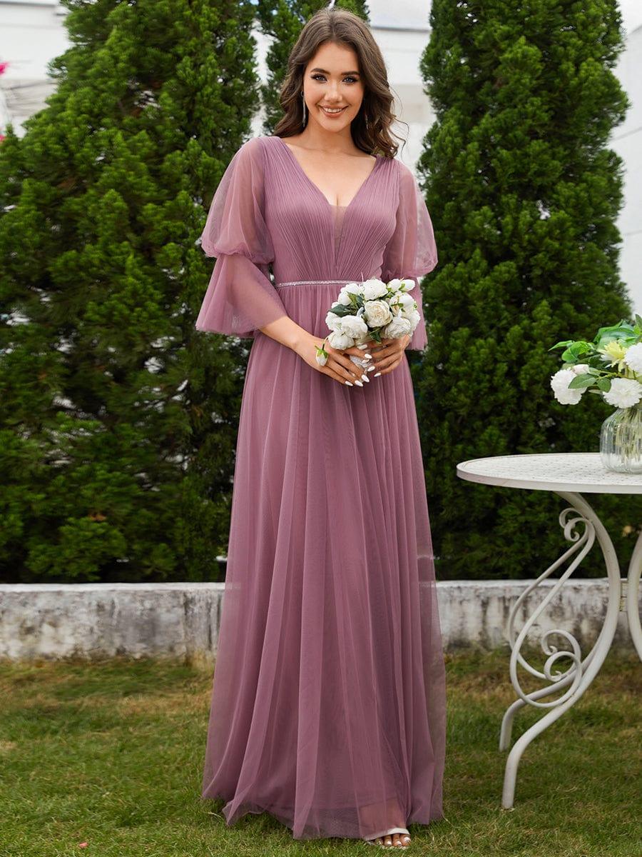 Elegant A-Line Long Sleeves Split Front Tulle Bridesmaid Dresses
