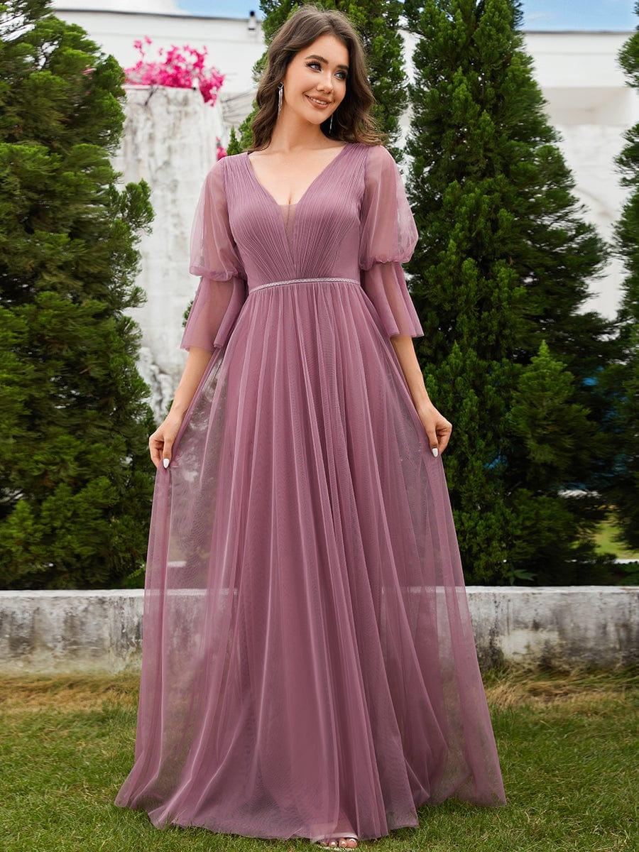 Elegant A-Line Long Sleeves Split Front Tulle Bridesmaid Dresses