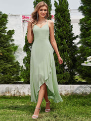 Dazzling Sleeveless Chiffon A-Line Bridesmaid Dress with Ruffles