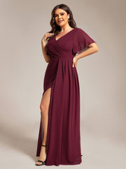 Stunning Plus Size Empire V-Neck Chiffon Bridesmaid Dress with Slit