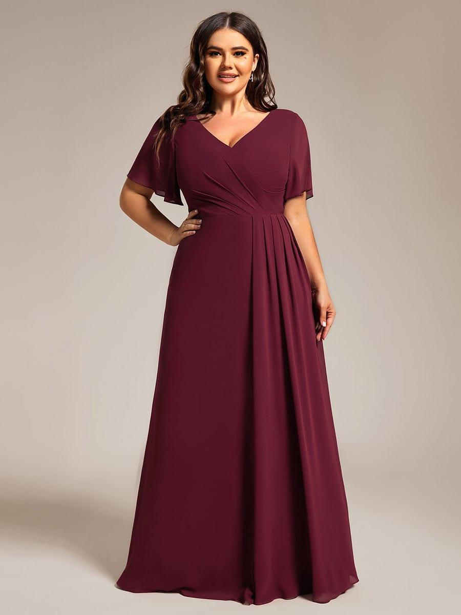 Stunning Plus Size Empire V-Neck Chiffon Bridesmaid Dress with Slit
