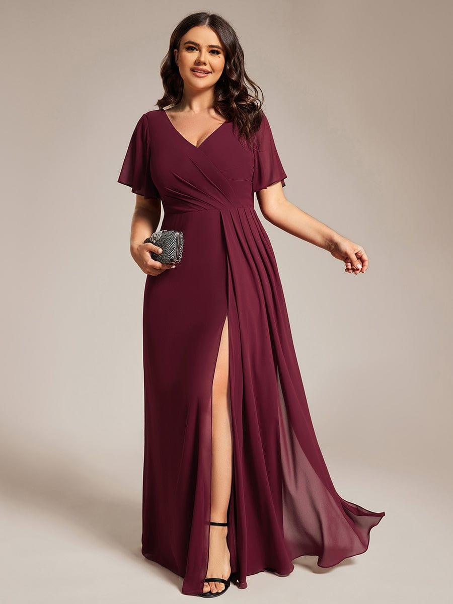 Stunning Plus Size Empire V-Neck Chiffon Bridesmaid Dress with Slit