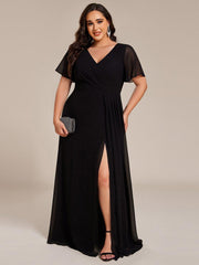Stunning Plus Size Empire V-Neck Chiffon Bridesmaid Dress with Slit