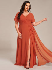 Stunning Plus Size Empire V-Neck Chiffon Bridesmaid Dress with Slit