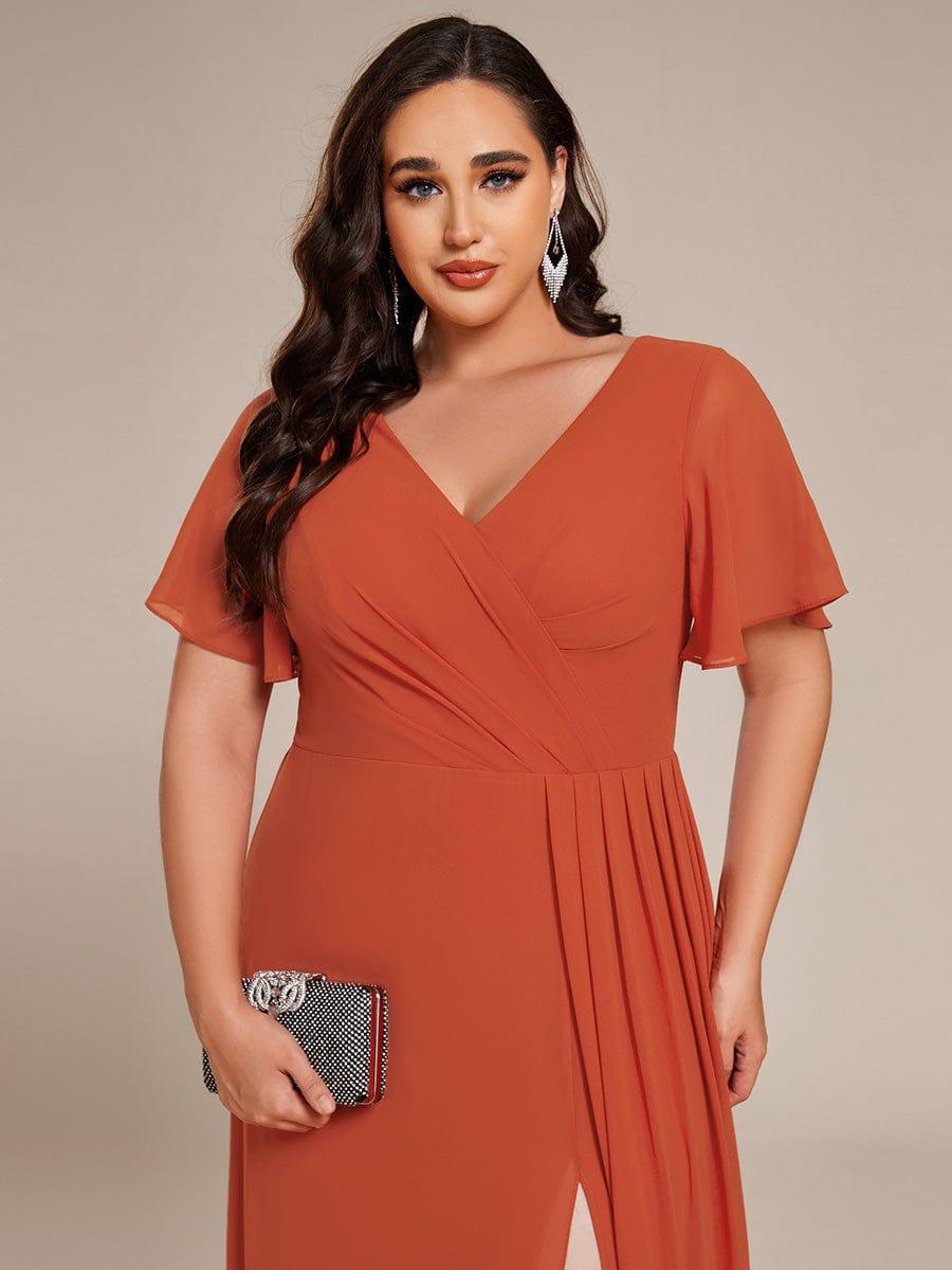 Stunning Plus Size Empire V-Neck Chiffon Bridesmaid Dress with Slit