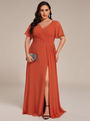 Stunning Plus Size Empire V-Neck Chiffon Bridesmaid Dress with Slit