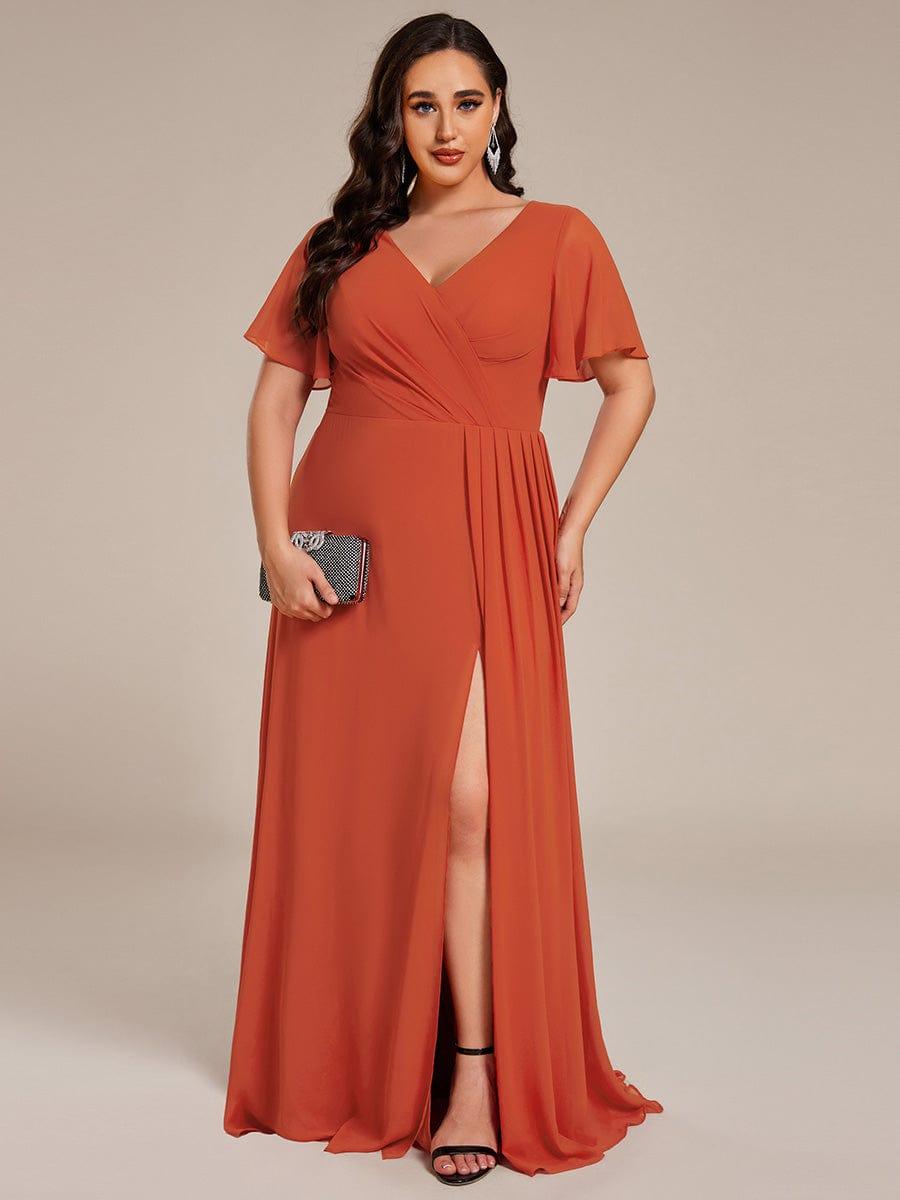 Stunning Plus Size Empire V-Neck Chiffon Bridesmaid Dress with Slit