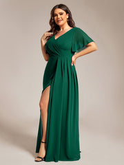 Stunning Plus Size Empire V-Neck Chiffon Bridesmaid Dress with Slit