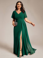 Stunning Plus Size Empire V-Neck Chiffon Bridesmaid Dress with Slit