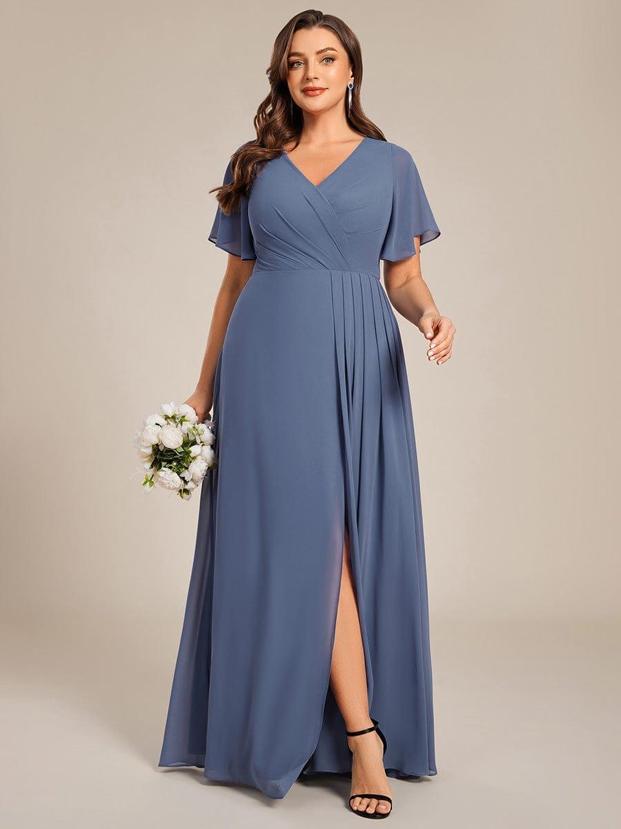 Stunning Plus Size Empire V-Neck Chiffon Bridesmaid Dress with Slit