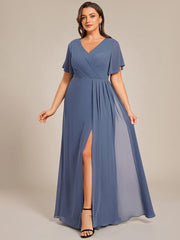 Stunning Plus Size Empire V-Neck Chiffon Bridesmaid Dress with Slit