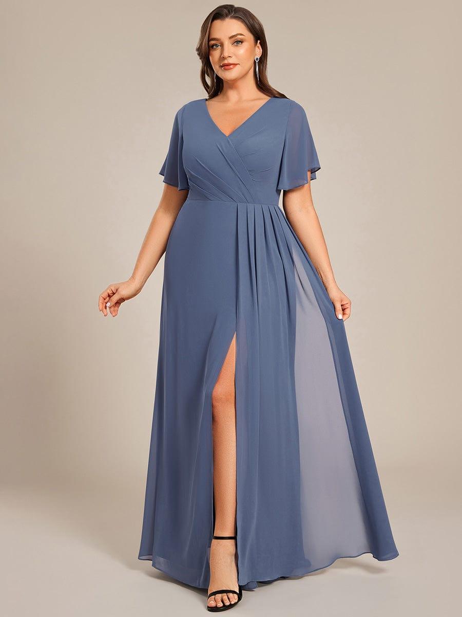 Stunning Plus Size Empire V-Neck Chiffon Bridesmaid Dress with Slit