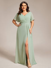 Stunning Plus Size Empire V-Neck Chiffon Bridesmaid Dress with Slit