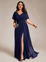 Stunning Plus Size Empire V-Neck Chiffon Bridesmaid Dress with Slit