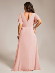Stunning Plus Size Empire V-Neck Chiffon Bridesmaid Dress with Slit