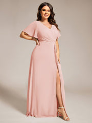 Stunning Plus Size Empire V-Neck Chiffon Bridesmaid Dress with Slit