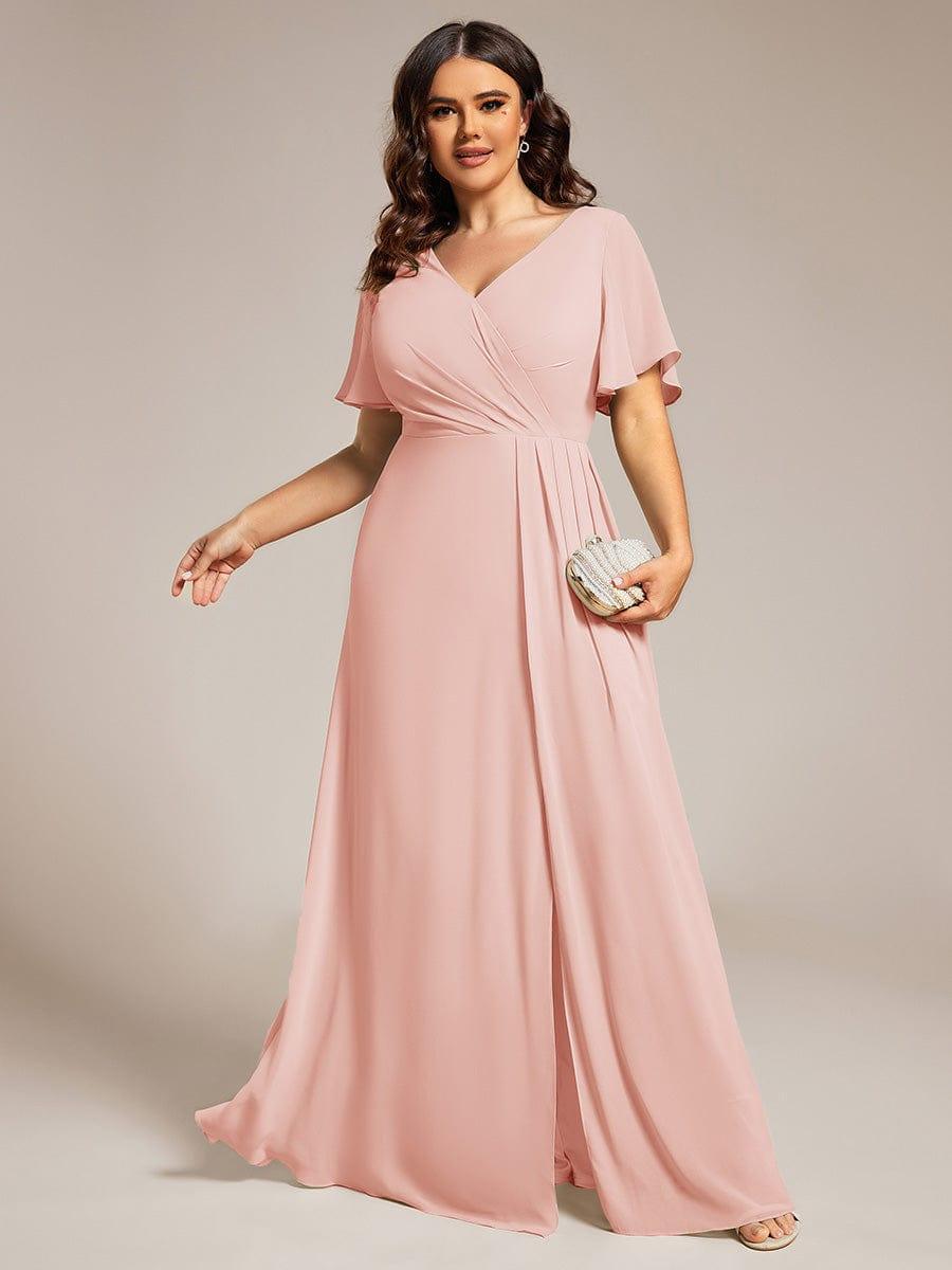 Stunning Plus Size Empire V-Neck Chiffon Bridesmaid Dress with Slit