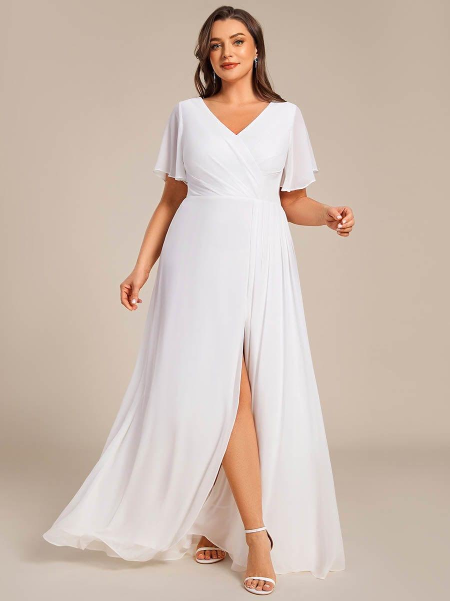 Stunning Plus Size Empire V-Neck Chiffon Bridesmaid Dress with Slit