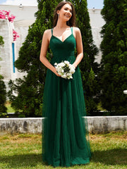 Stylish Criss Cross Straps V-Neck Tulle Bridesmaid Dress