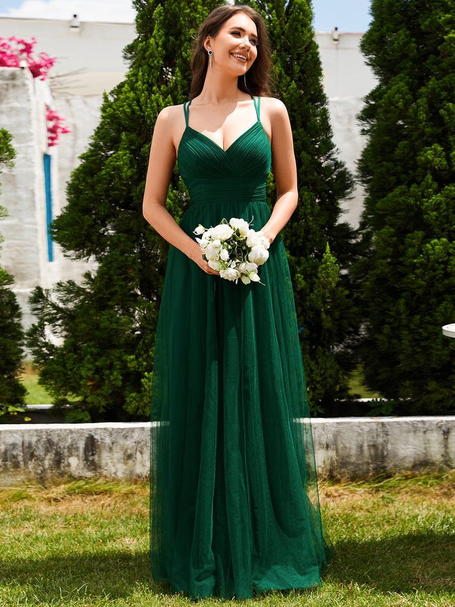 Stylish Criss Cross Straps V-Neck Tulle Bridesmaid Dress