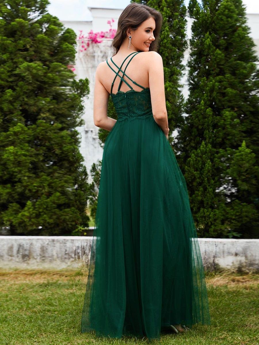 Stylish Criss Cross Straps V-Neck Tulle Bridesmaid Dress