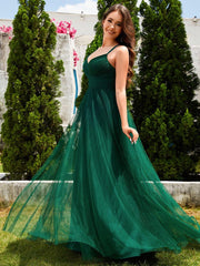 Stylish Criss Cross Straps V-Neck Tulle Bridesmaid Dress