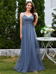 Stylish Criss Cross Straps V-Neck Tulle Bridesmaid Dress