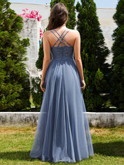 Stylish Criss Cross Straps V-Neck Tulle Bridesmaid Dress