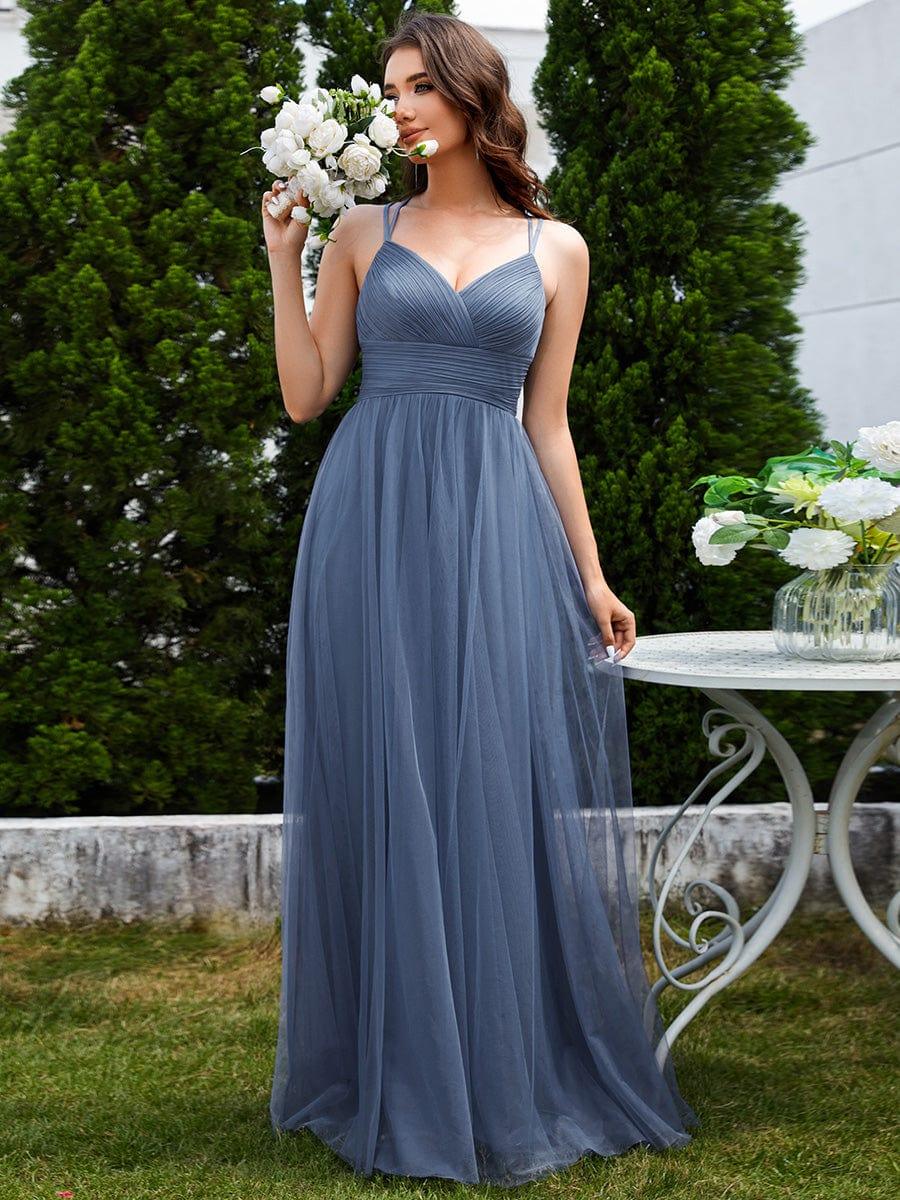 Stylish Criss Cross Straps V-Neck Tulle Bridesmaid Dress