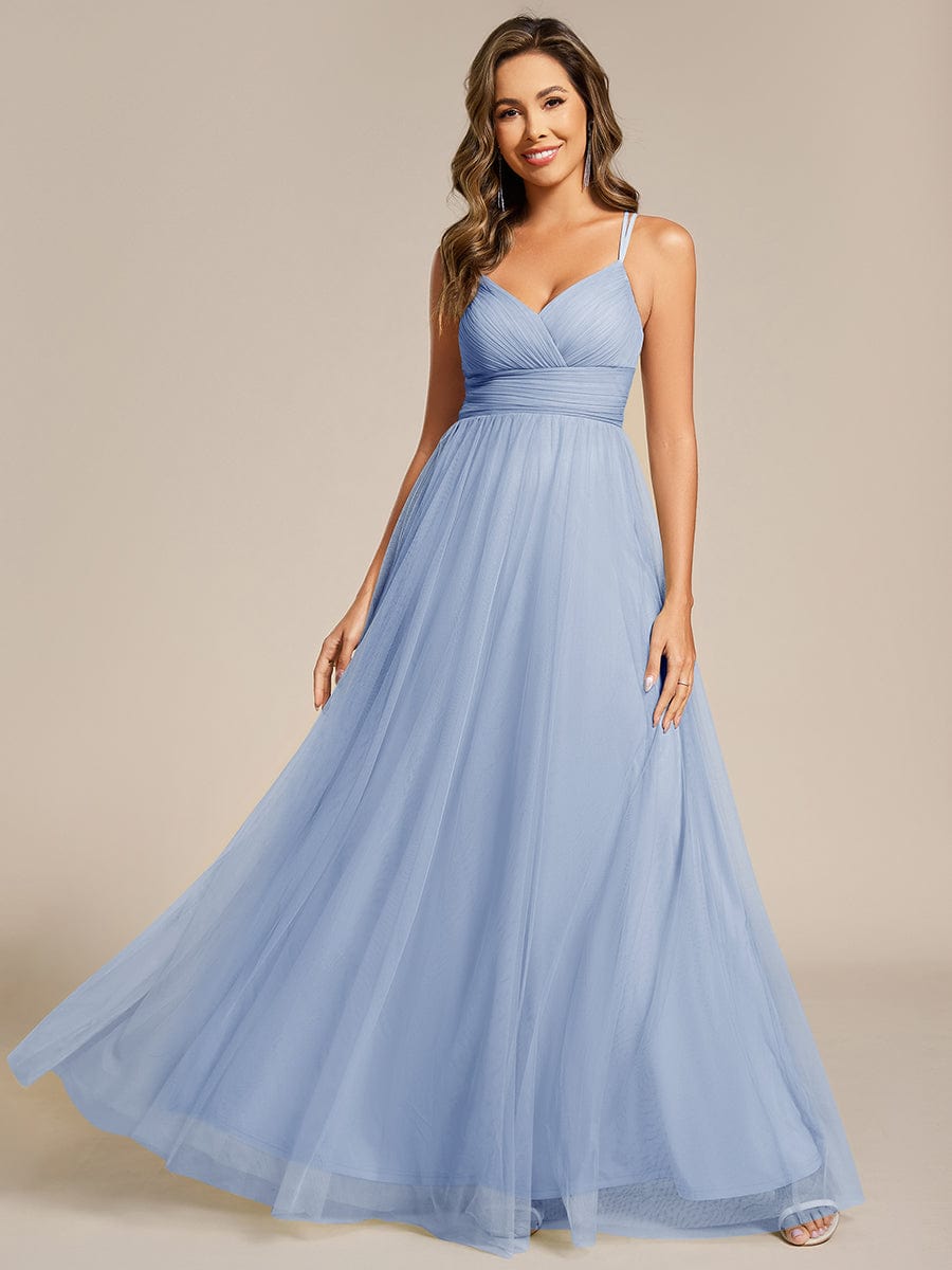 Stylish Criss Cross Straps V-Neck Tulle Bridesmaid Dress