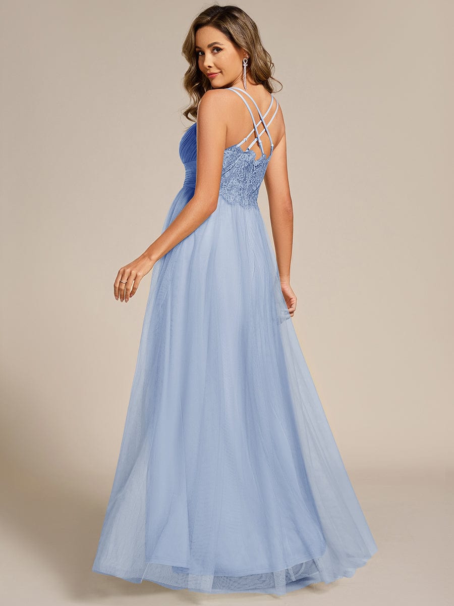 Stylish Criss Cross Straps V-Neck Tulle Bridesmaid Dress