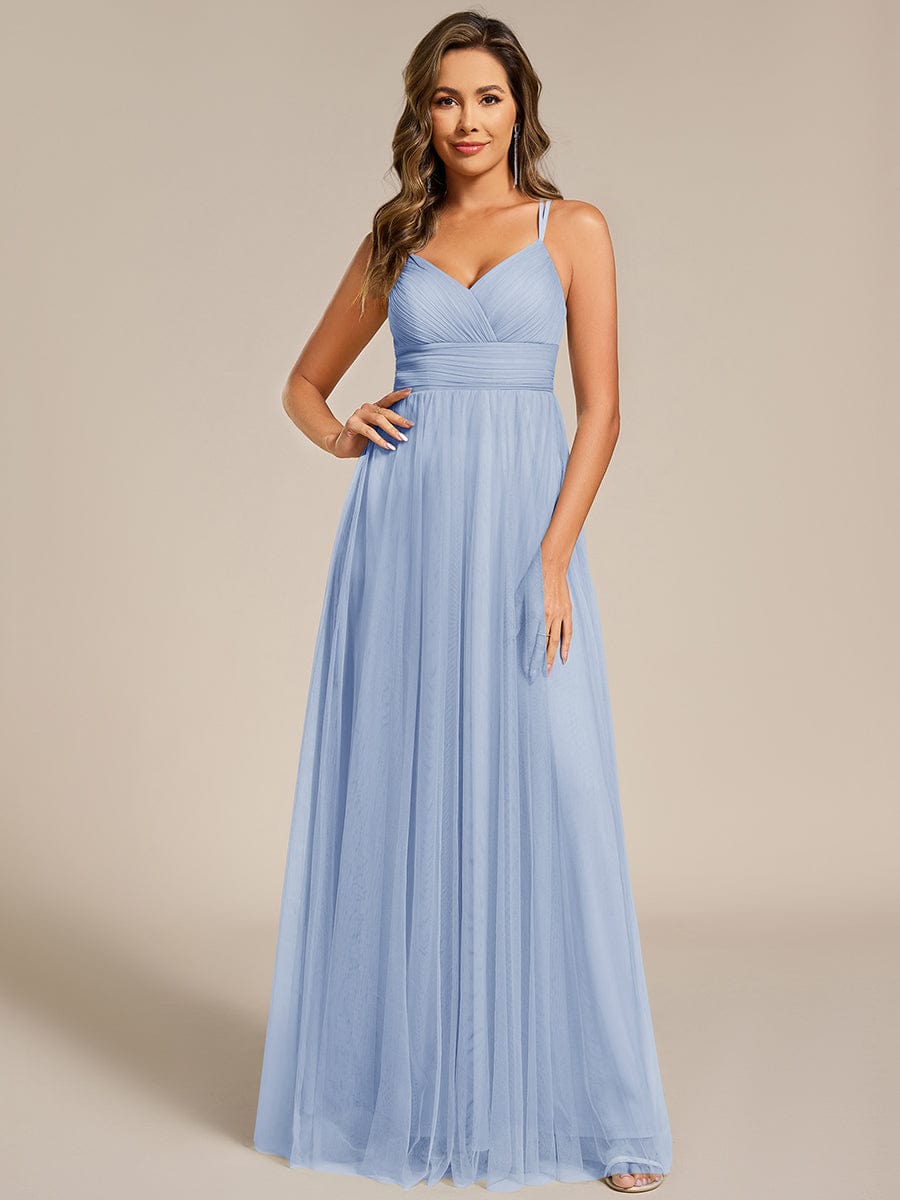 Stylish Criss Cross Straps V-Neck Tulle Bridesmaid Dress